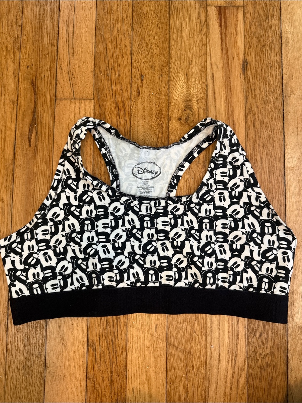 Disney Black & White Mickey Mouse All-Over Print Sports Bra